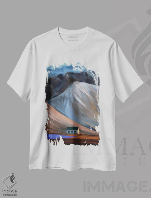 تیشرت سفید طرح دار کوه های هاوکلی آبی، هنر دیجیتال اثر جولیانا لوومر | immage.ir