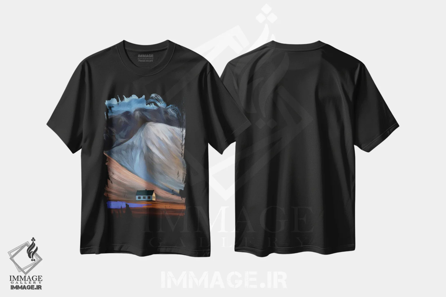 تیشرت مشکی طرح دار کوه های هاوکلی آبی، هنر دیجیتال اثر جولیانا لوومر | فروشگاه ایماژ