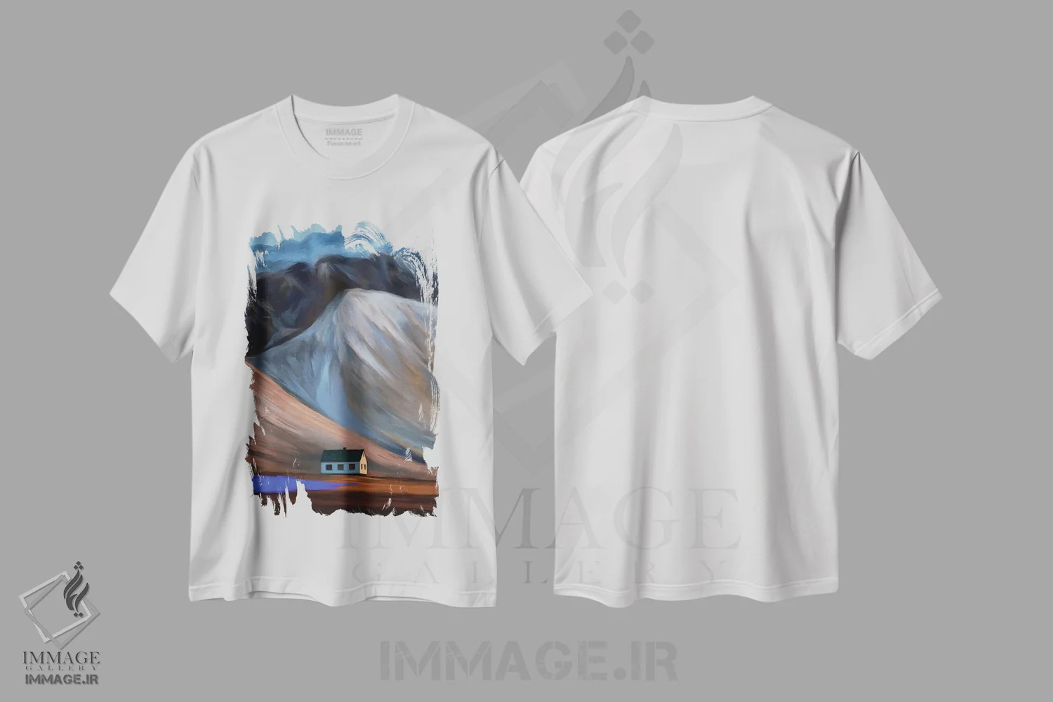 تیشرت سفید طرح دار کوه های هاوکلی آبی، هنر دیجیتال اثر جولیانا لوومر | immage.ir