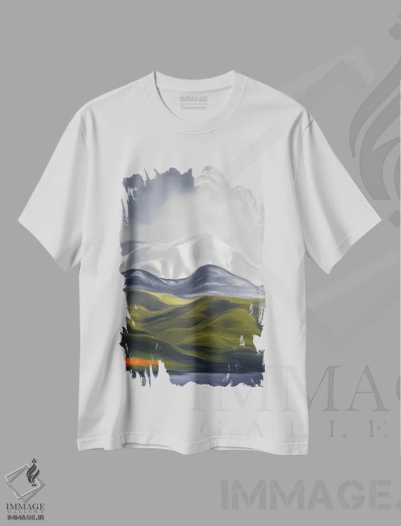 تیشرت سفید طرح دار کوه های هاوکلی نارنجی اثر جولیانا لوومر | immage.ir