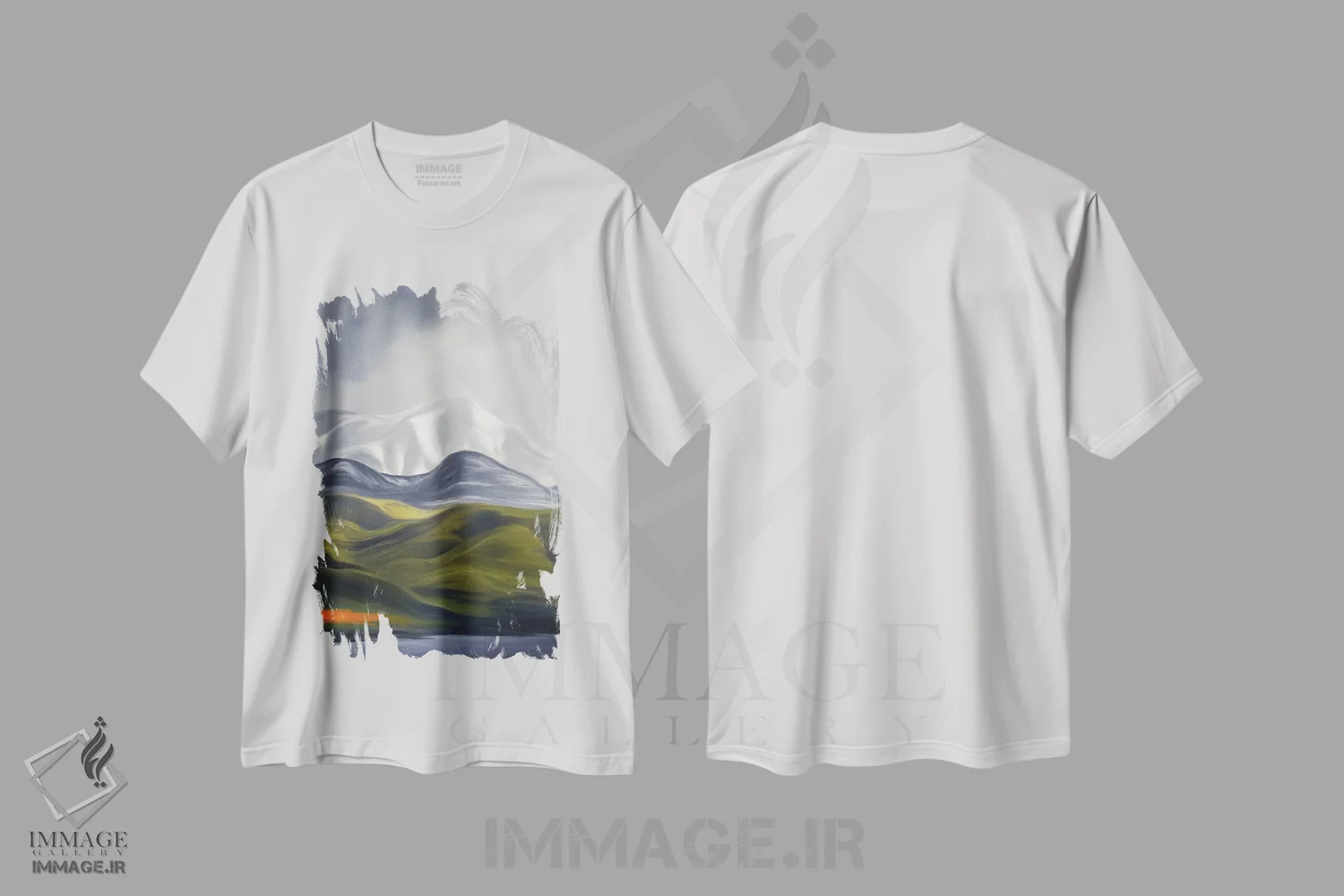 تیشرت سفید طرح دار کوه های هاوکلی نارنجی اثر جولیانا لوومر | immage.ir