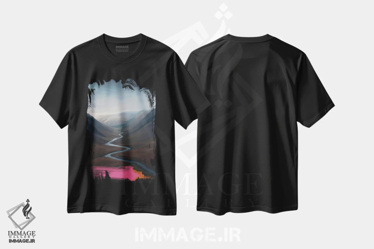 تیشرت مشکی طرح دار یک راه خروج صورتی، هنر دیجیتال اثر جولیانا لوومر | immage.ir