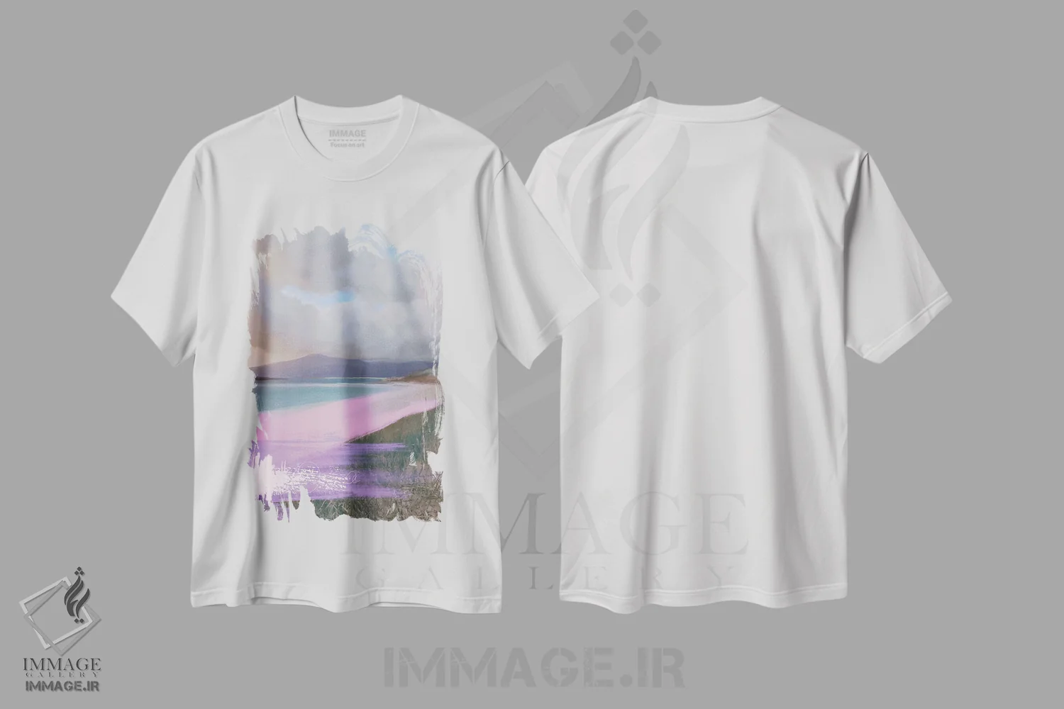 تیشرت سفید طرح دار مناظر هارستاد به رنگ اسطوخودوس اثر جولیانا لوومر | immage.ir