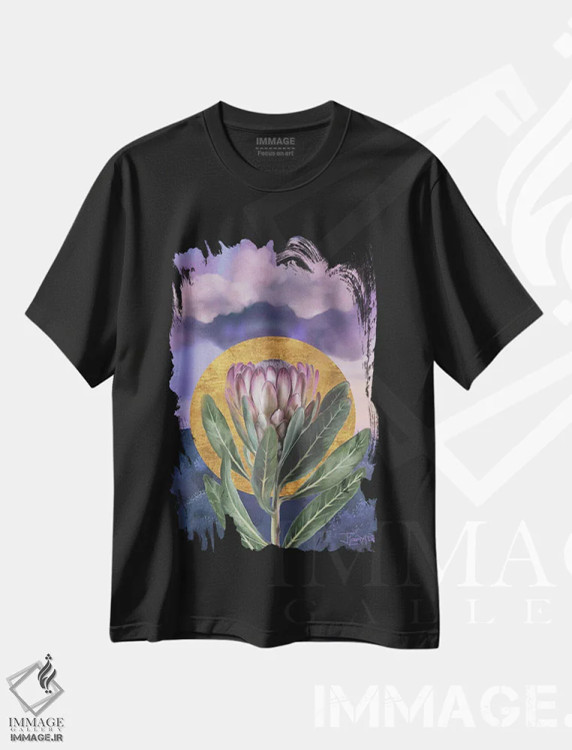 تیشرت مشکی طرح دار طلوع پروتئای بنفش، هنر دیجیتال اثر جولیانا لوومر | immage.ir