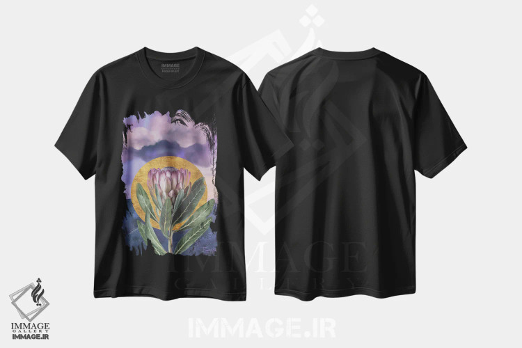 تیشرت مشکی طرح دار طلوع پروتئای بنفش، هنر دیجیتال اثر جولیانا لوومر | immage.ir