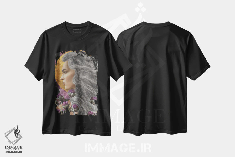 تیشرت مشکی طرح دار خورشید نقره ای، هنر دیجیتال اثر جولیانا لوومر | فروشگاه ایماژ