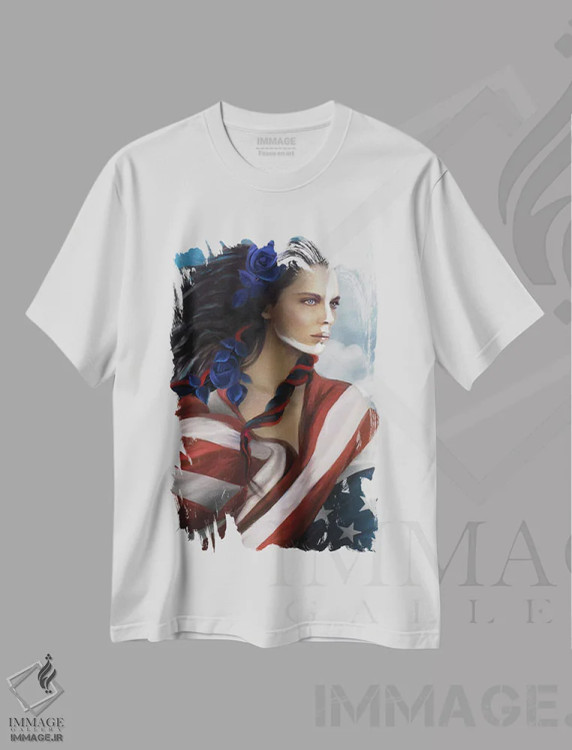 تیشرت سفید طرح دار میهن پرست با چشمان عقاب، هنر فاخر معاصر اثر جولیانا لوومر | immage.ir