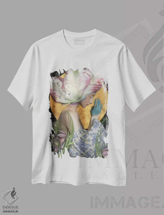 تیشرت سفید طرح دار نیایش ها، هنر فاخر معاصر اثر جولیانا لوومر | فروشگاه ایماژ