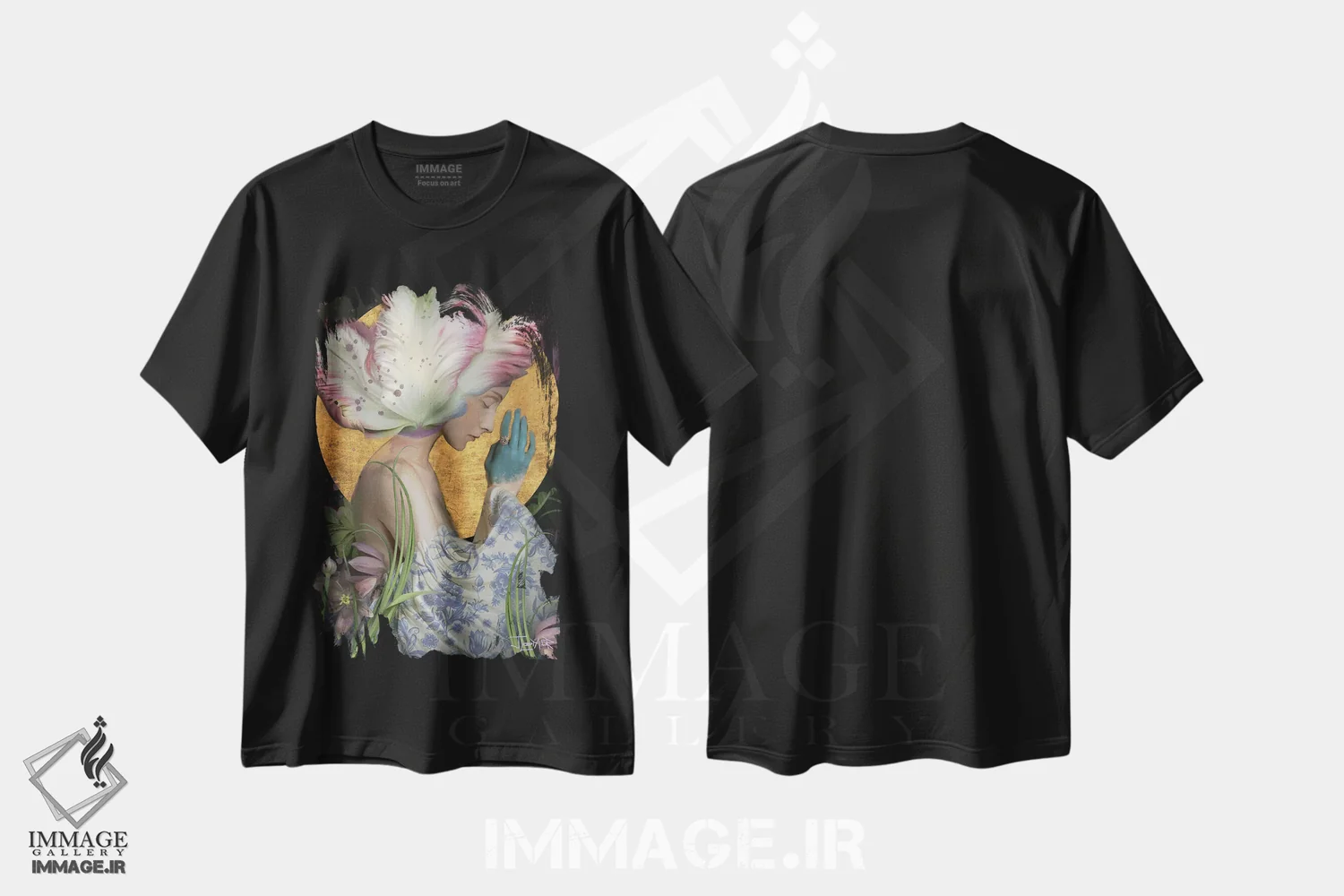 تیشرت مشکی طرح دار نیایش ها، هنر فاخر معاصر اثر جولیانا لوومر | immage.ir