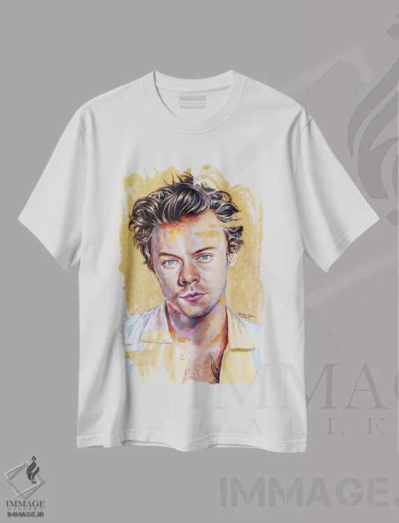 تیشرت سفید طرح دار هری استایلز، مدیوم اثر جکی لیو | immage.ir