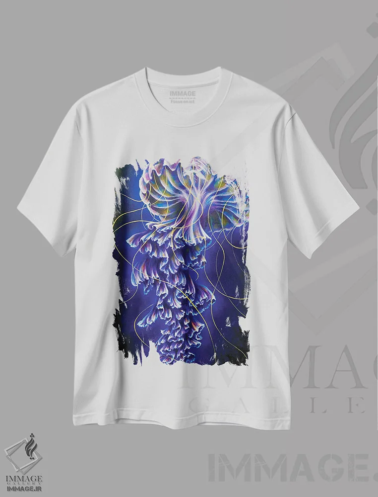 تیشرت سفید طرح دار اثیری، مدیوم اثر جکی لیو | immage.ir