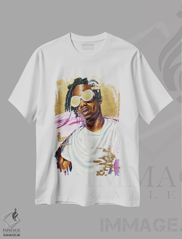 تیشرت سفید طرح دار پلی بوی کارتی، هنر آمریکایی آفریقایی تبار اثر جکی لیو | فروشگاه ایماژ