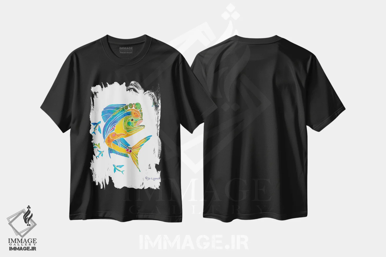 تیشرت مشکی طرح دار ماهی ماهی، تزئینی اثر جو لینچ | immage.ir