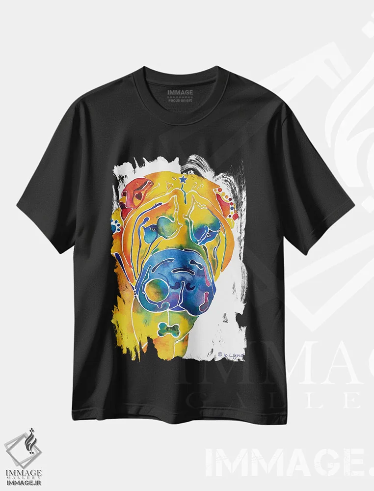 تیشرت مشکی طرح دار نژاد سگ شارپی، تزئینی اثر جو لینچ | immage.ir