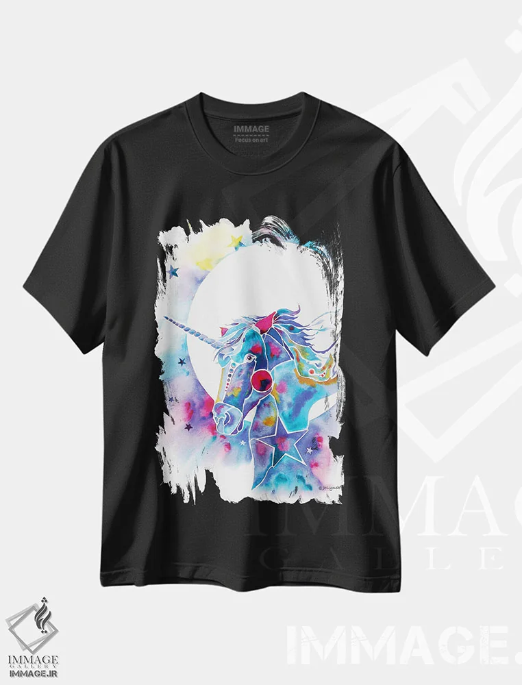 تیشرت مشکی طرح دار تک شاخ، تزئینی اثر جو لینچ | فروشگاه ایماژ