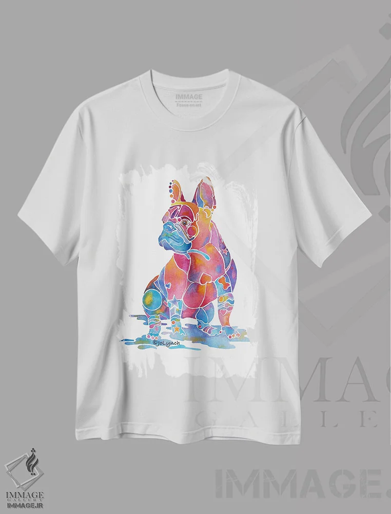 تیشرت سفید طرح دار بولداگ فرانسوی لوییز، دکور معاصر اثر جو لینچ | فروشگاه ایماژ