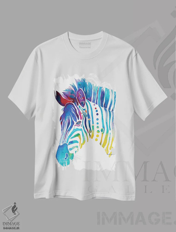تیشرت سفید طرح دار گورخر رنگارنگ، مدیوم اثر جو لینچ | immage.ir