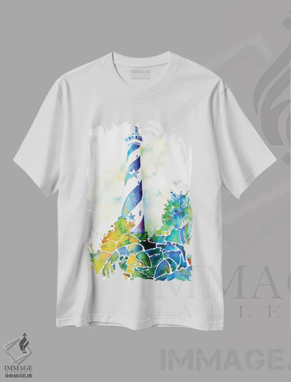تیشرت سفید طرح دار فانوس دریایی هترس، دکور معاصر اثر جو لینچ | فروشگاه ایماژ