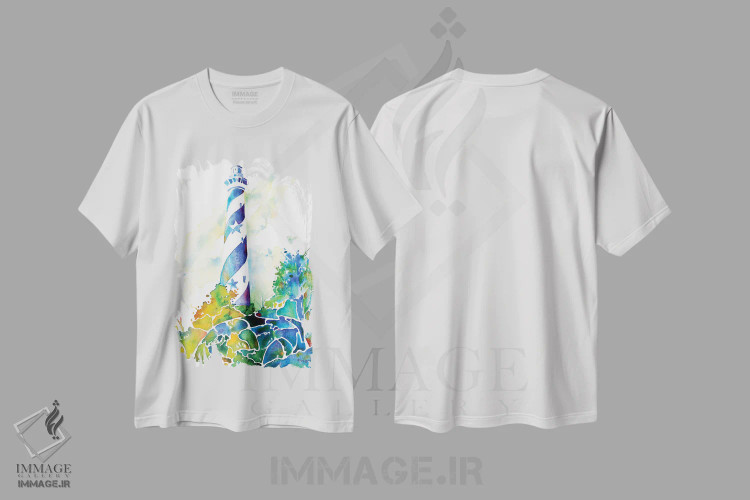 تیشرت سفید طرح دار فانوس دریایی هترس، دکور معاصر اثر جو لینچ | فروشگاه ایماژ