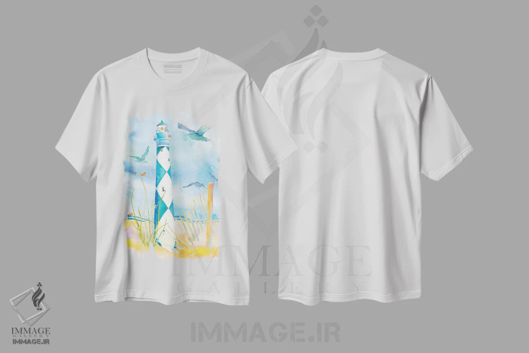 تیشرت سفید طرح دار فانوس دریایی کارولینای دوم، دکور معاصر اثر جو لینچ | فروشگاه ایماژ