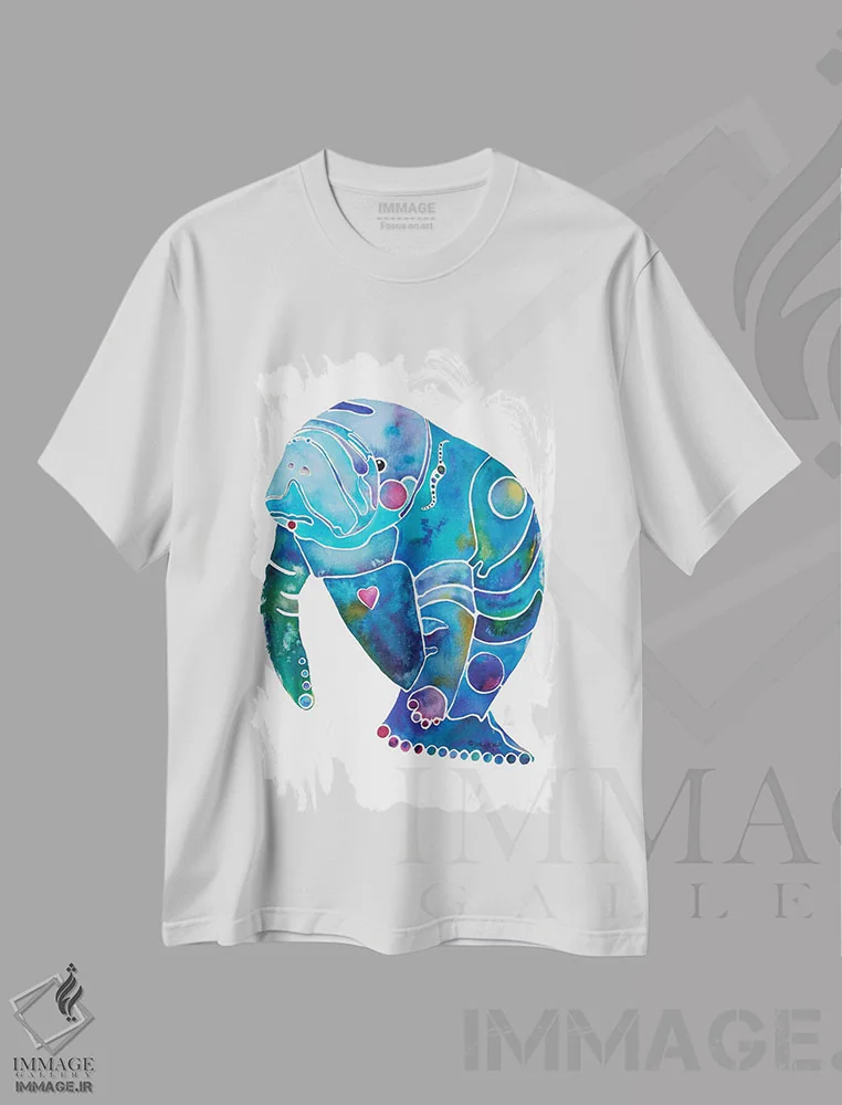 تیشرت سفید طرح دار گاو دریایی شماره دو، دکور ساحلی اثر جو لینچ | فروشگاه ایماژ