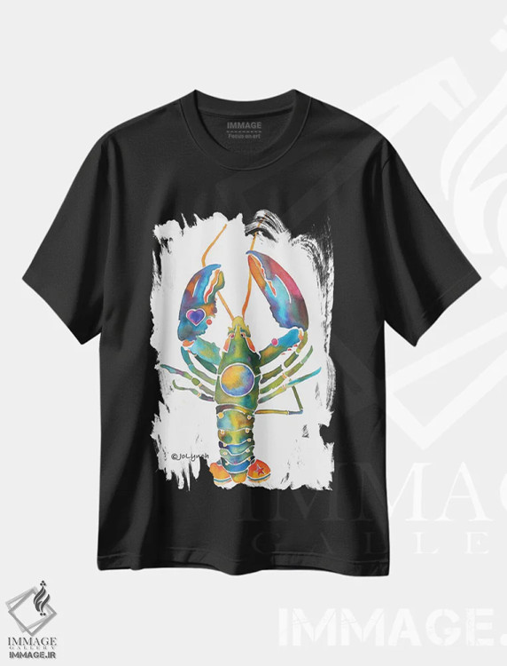 تیشرت مشکی طرح دار خرچنگ با چنگال های خمیده، دکور ساحلی اثر جو لینچ | فروشگاه ایماژ