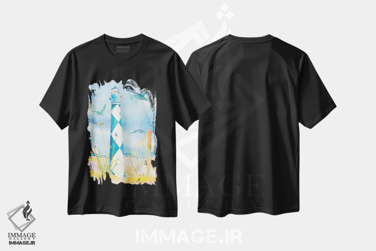 تیشرت مشکی طرح دار فانوس دریایی کارولینای دوم، دکور معاصر اثر جو لینچ | immage.ir