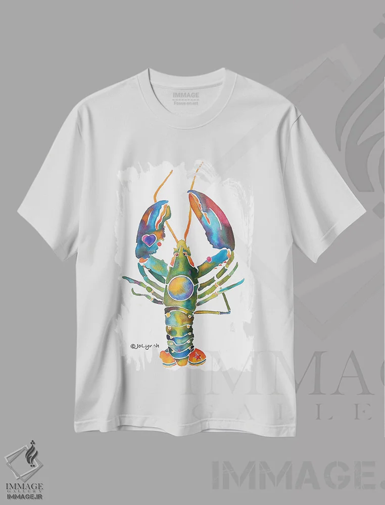 تیشرت سفید طرح دار خرچنگ با چنگال های خمیده، دکور ساحلی اثر جو لینچ | immage.ir