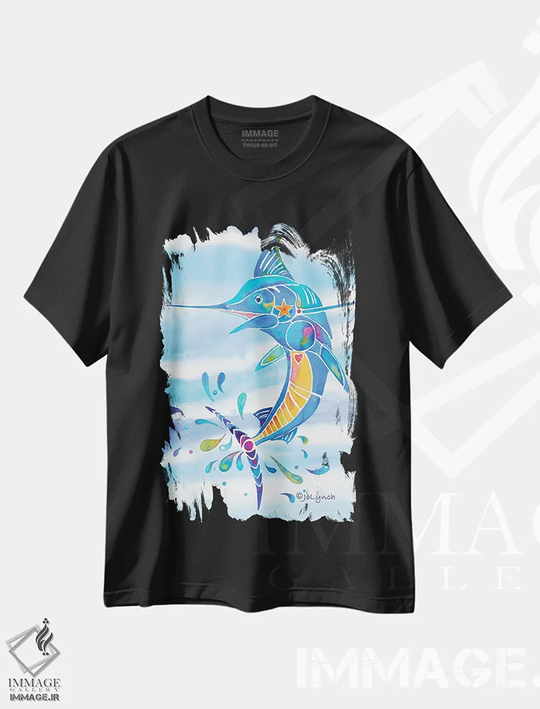 تیشرت مشکی طرح دار ماهیگیری مارلین، دکور ساحلی اثر جو لینچ | فروشگاه ایماژ