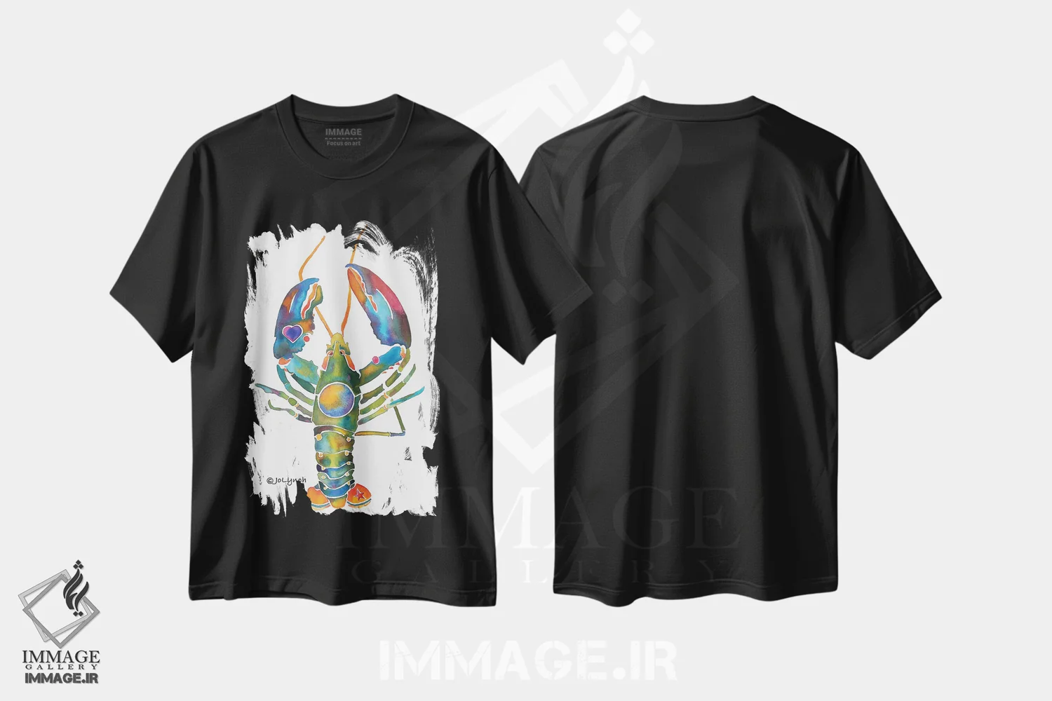 تیشرت مشکی طرح دار خرچنگ با چنگال های خمیده، دکور ساحلی اثر جو لینچ | فروشگاه ایماژ