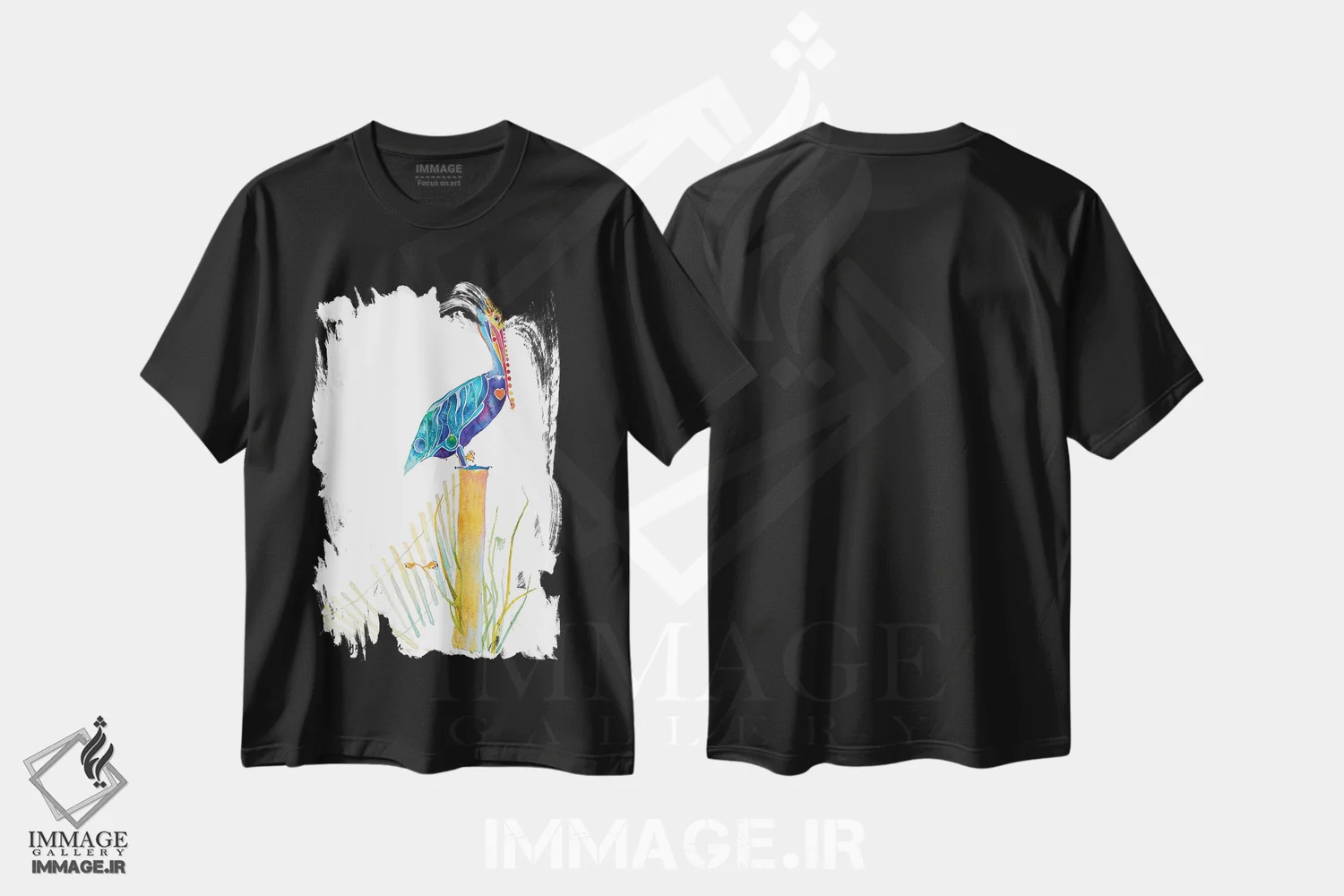 تیشرت مشکی طرح دار ساحل پلیکان، دکور ساحلی اثر جو لینچ | فروشگاه ایماژ