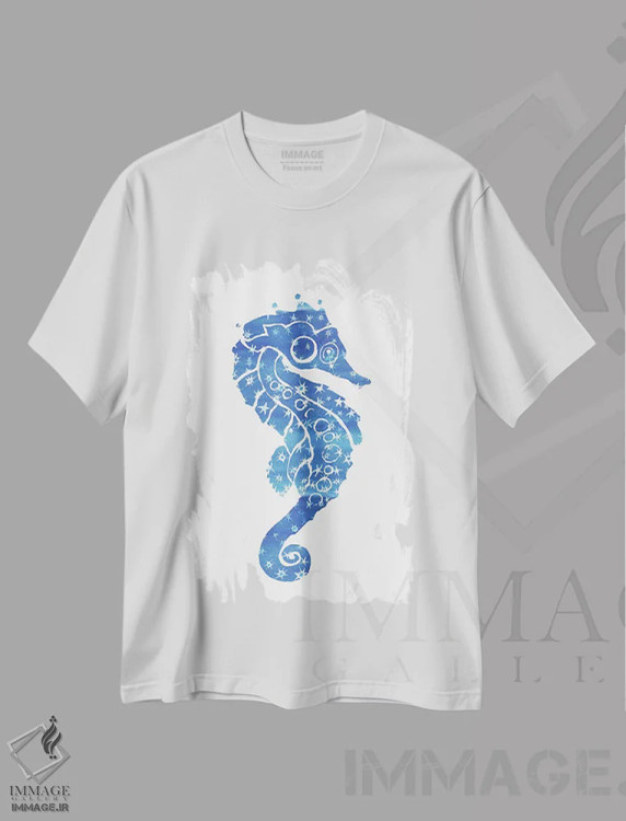 تیشرت سفید طرح دار اسب دریایی ستاره ای، دکور ساحلی اثر جو لینچ | immage.ir