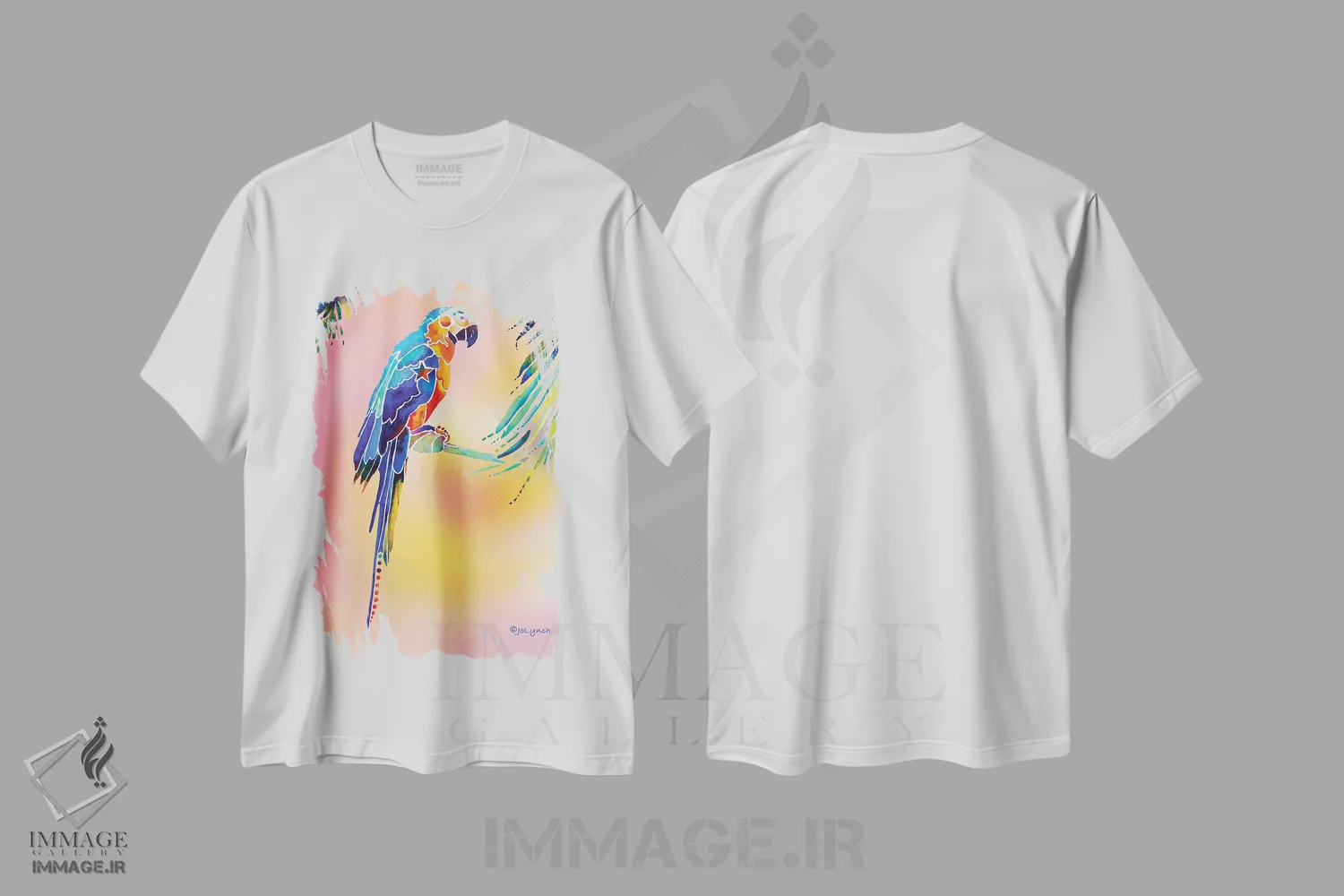 تیشرت سفید طرح دار طوطی گرمسیری، دکور معاصر اثر جو لینچ | فروشگاه ایماژ