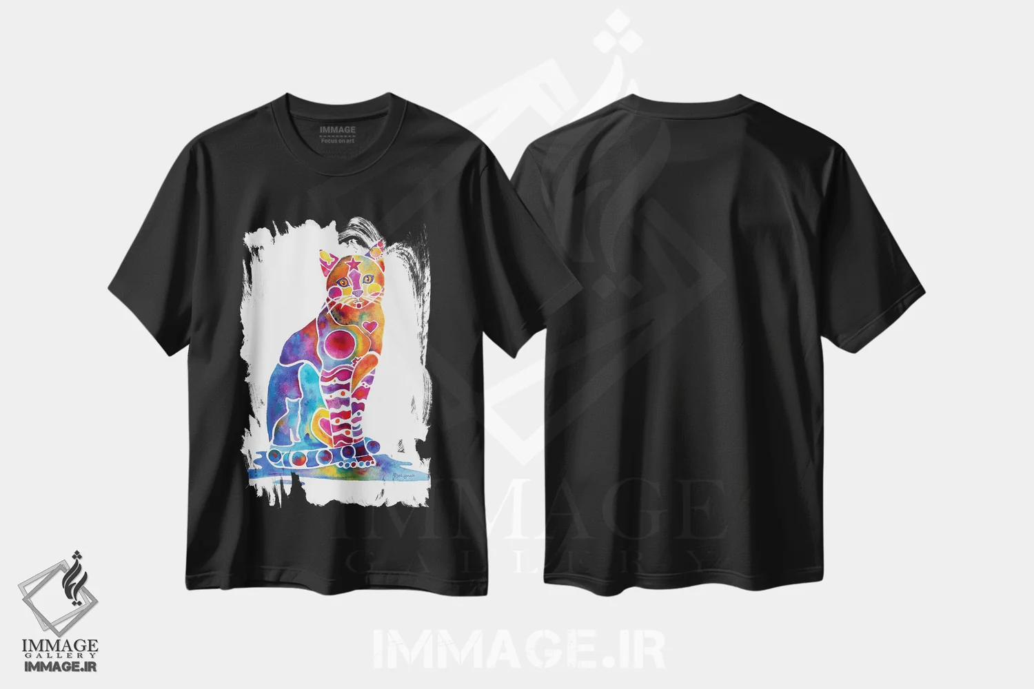 تیشرت مشکی طرح دار گربه کارلی، تزئینی اثر جو لینچ | فروشگاه ایماژ