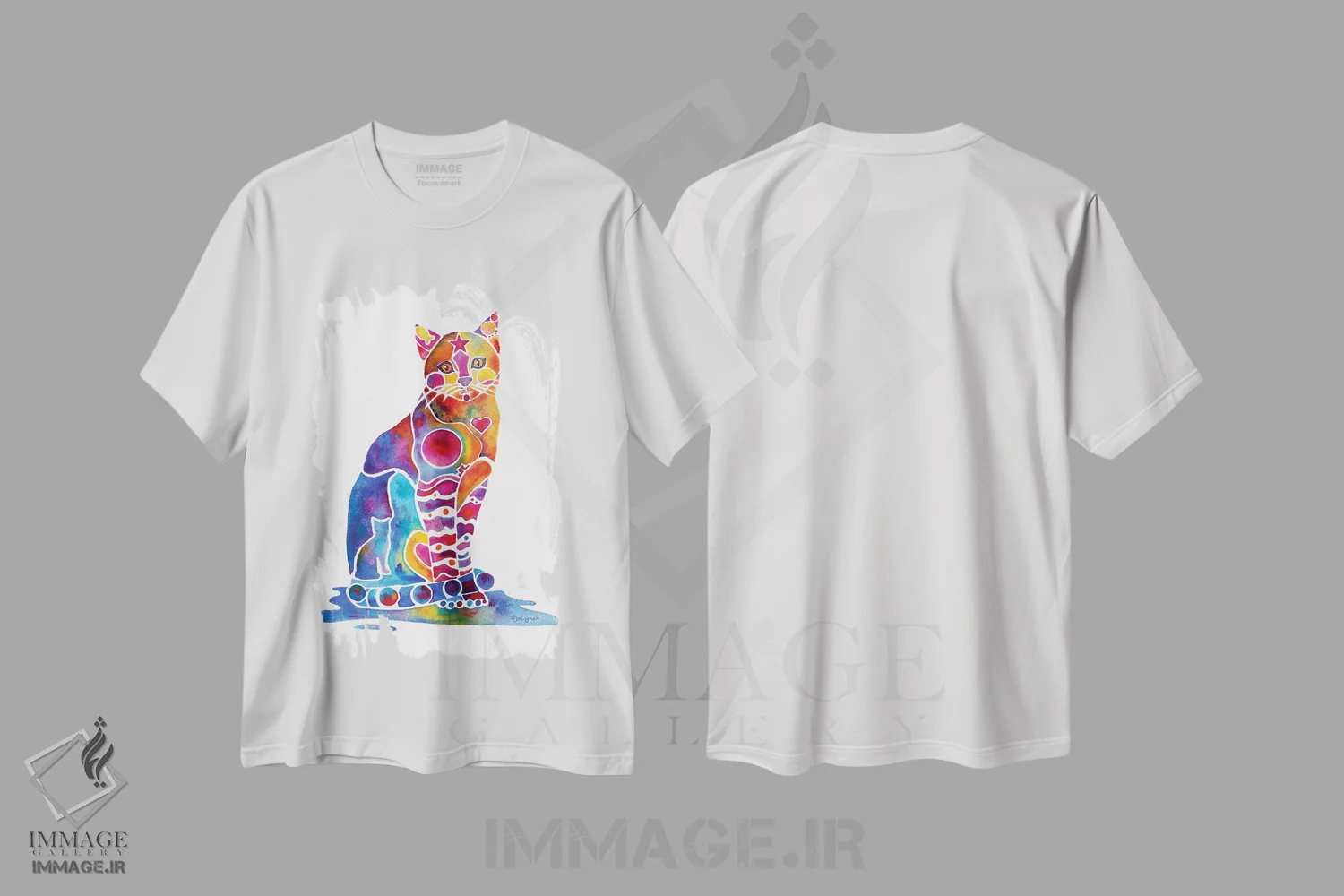تیشرت سفید طرح دار گربه کارلی، تزئینی اثر جو لینچ | immage.ir