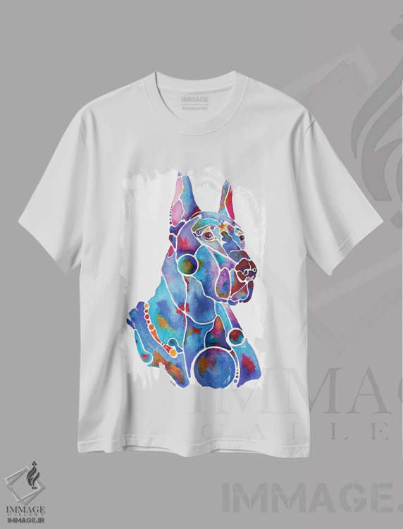 تیشرت سفید طرح دار سگ دوبرمن، تزئینی اثر جو لینچ | فروشگاه ایماژ