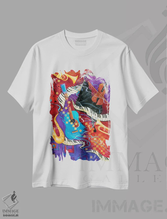 تیشرت سفید طرح دار موسیقی باشگاه شام، دکور معاصر اثر جولیز | فروشگاه ایماژ