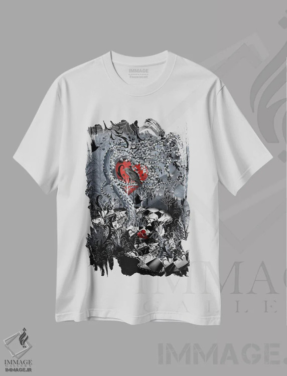 تیشرت سفید طرح دار کلاغ سیاه، دکوراسیون جایگزین اثر جولیز | فروشگاه ایماژ