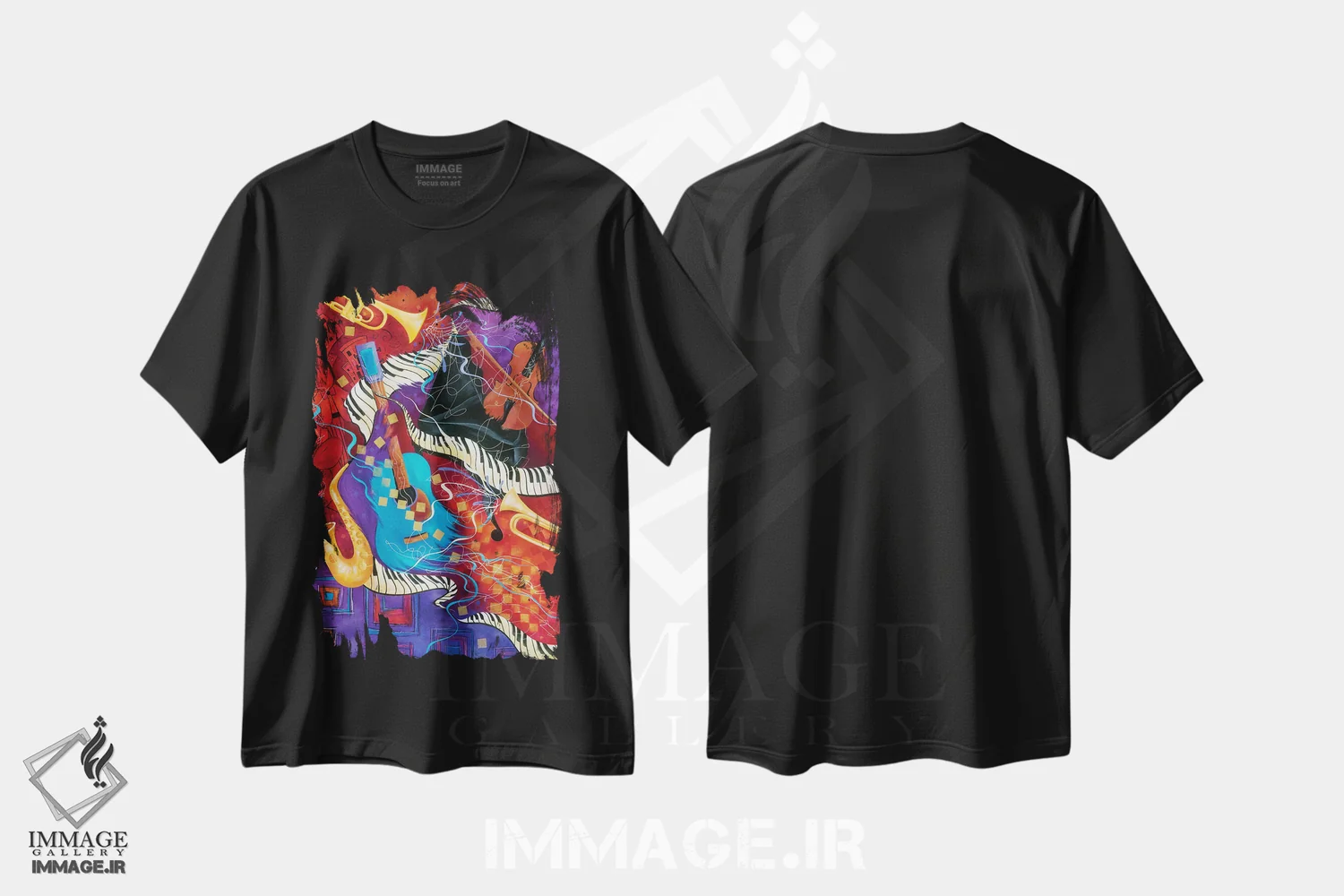 تیشرت مشکی طرح دار موسیقی باشگاه شام، دکور معاصر اثر جولیز | immage.ir