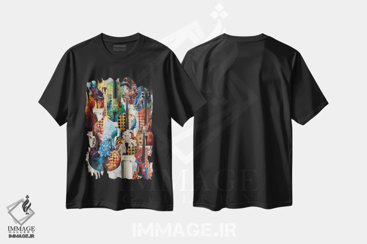 تیشرت مشکی طرح دار ویولنسل، دکور معاصر اثر جولیز | فروشگاه ایماژ