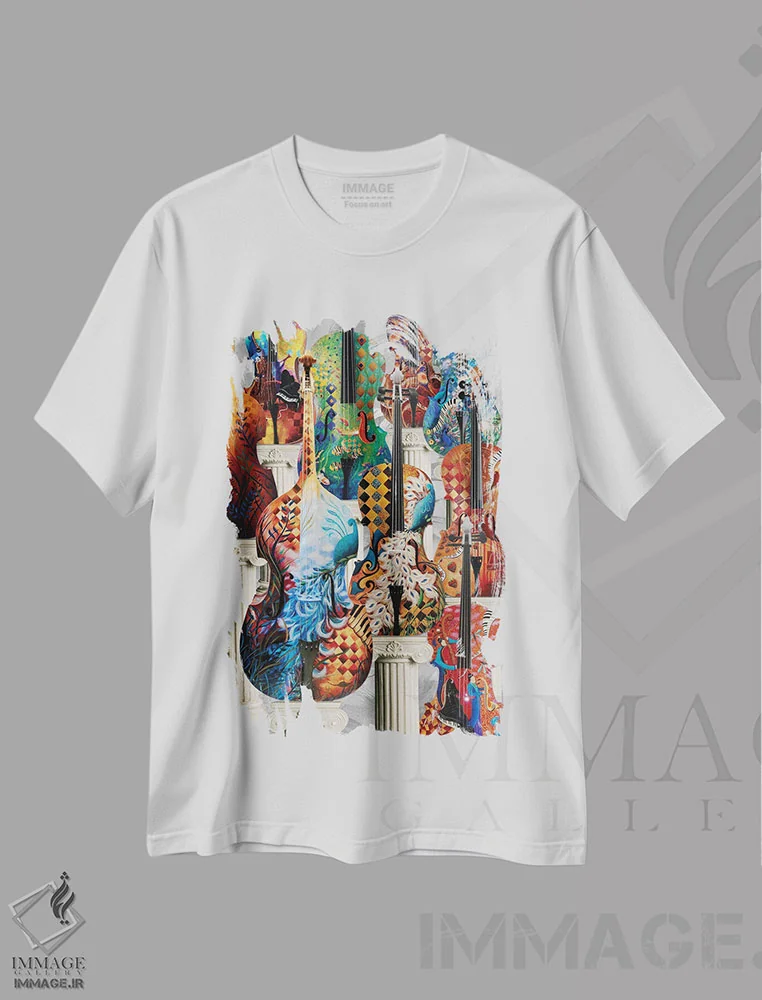 تیشرت سفید طرح دار ویولنسل، دکور معاصر اثر جولیز | immage.ir