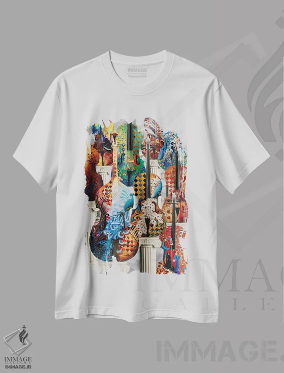 تیشرت سفید طرح دار ویولنسل، دکور معاصر اثر جولیز | immage.ir