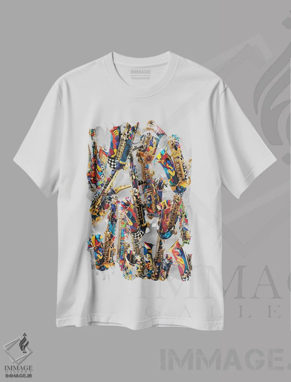 تیشرت سفید طرح دار ساکسوفون، دکور معاصر اثر جولیز | immage.ir