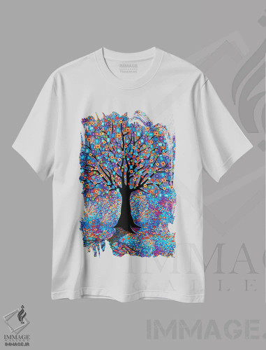 تیشرت سفید طرح دار درخت کارناوال L، دکور معاصر اثر جولیز | فروشگاه ایماژ