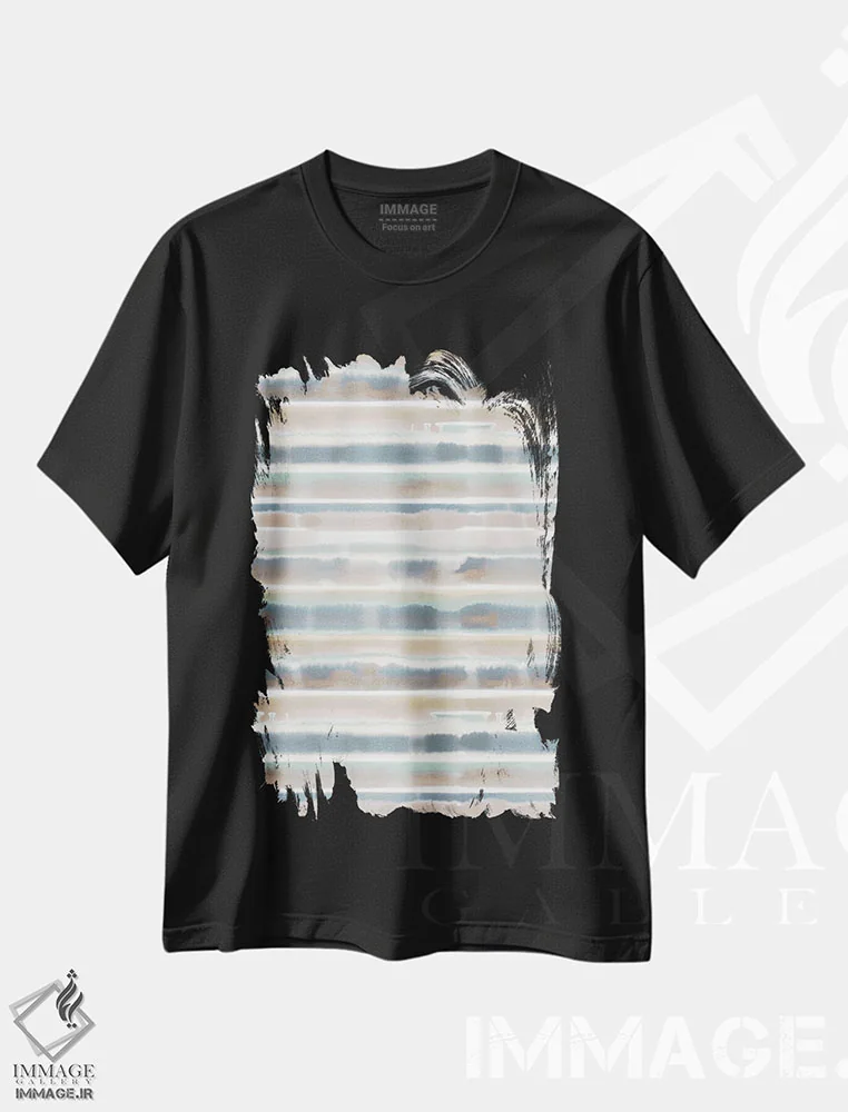 تیشرت مشکی طرح دار راه راه آبرنگی خاکی، آبستره اثر ژاکلین مالدونادو | immage.ir