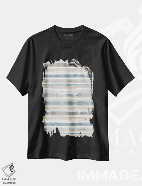 تیشرت مشکی طرح دار راه راه آبرنگی خاکی، آبستره اثر ژاکلین مالدونادو | immage.ir