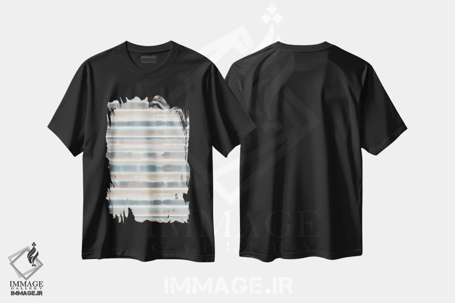 تیشرت مشکی طرح دار راه راه آبرنگی خاکی، آبستره اثر ژاکلین مالدونادو | immage.ir