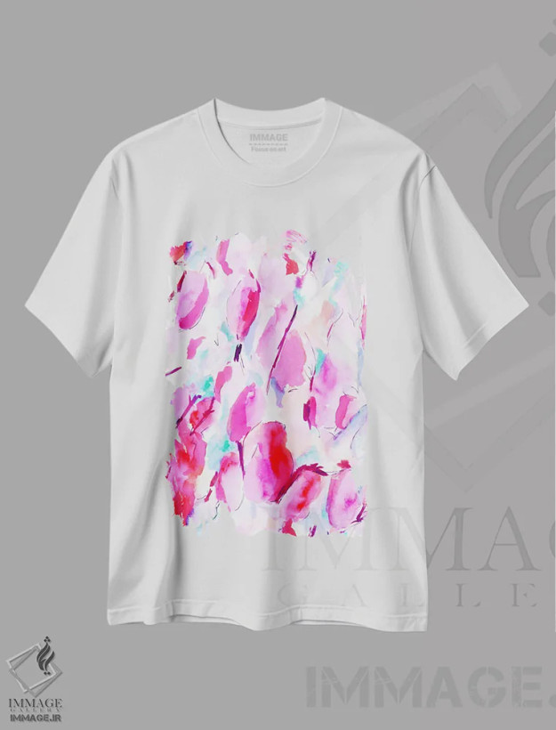 تیشرت سفید طرح دار صورتی هم حسی، آبستره اثر ژاکلین مالدونادو | فروشگاه ایماژ