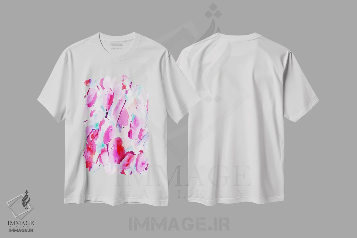 تیشرت سفید طرح دار صورتی هم حسی، آبستره اثر ژاکلین مالدونادو | فروشگاه ایماژ