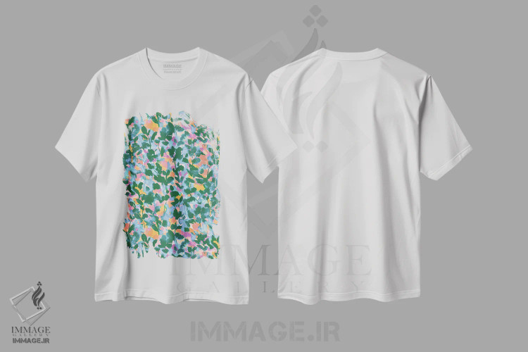 تیشرت سفید طرح دار زمان گریز، آبستره اثر ژاکلین مالدونادو | immage.ir